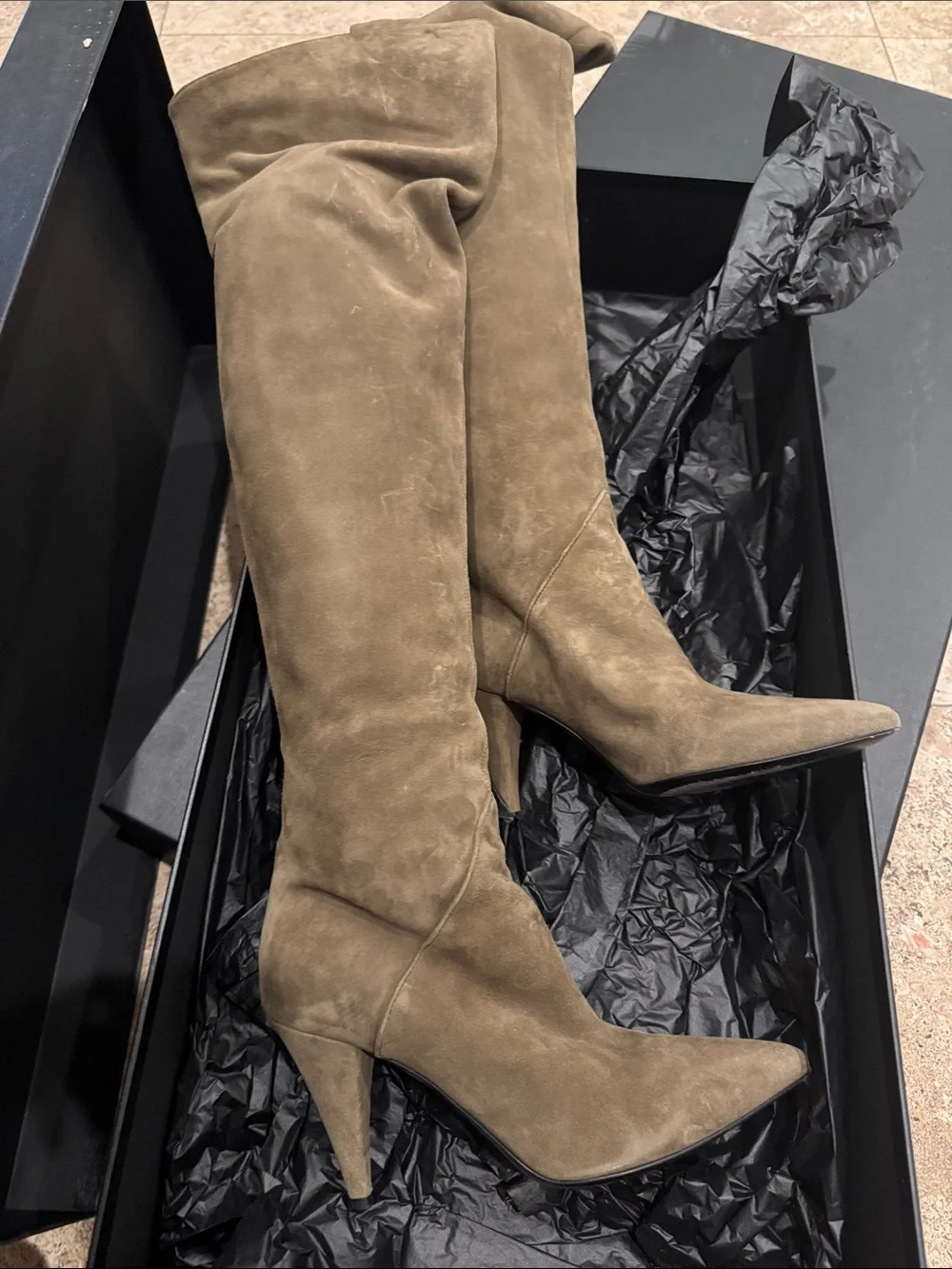 Saint Laurent Olive Suede Over-the-Knee Boots